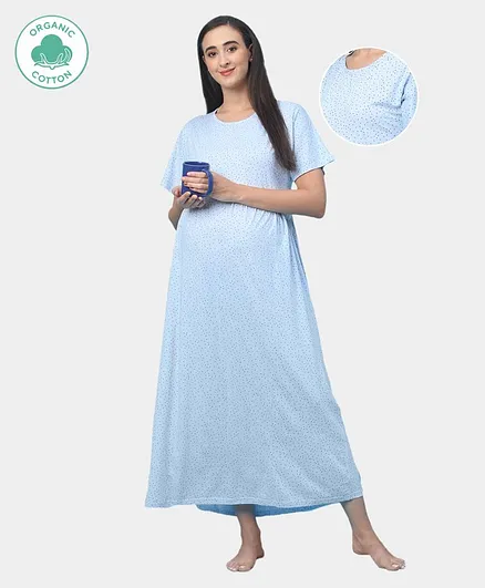 ECOMAMA Organic Cotton Bamboo Antimicrobial Half Sleeves Maternity Nighty  Dots Print Light Blue Online in India, Buy at Best Price from
