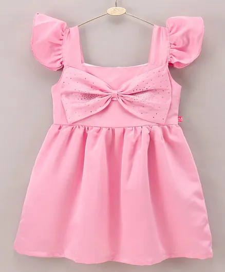 Twetoons Sleeveless Frock With Bow Applique Solid- Pink