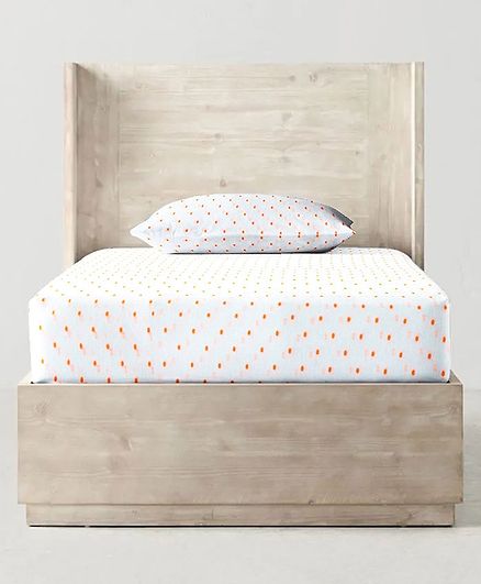 The Baby Atelier 100% Organic Cotton Fitted Single Sheet Neon Dots Print - White Orange