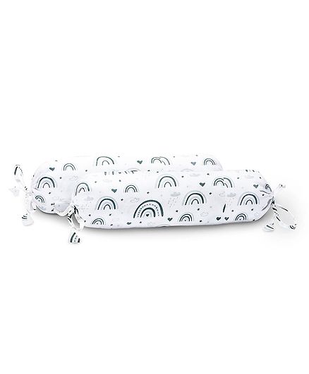 The Baby Atelier 100% Organic Cotton Baby Bolster Cover Set with Fillers Cloudy Skies Print - White Grey