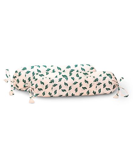 The Baby Atelier 100% Organic Cotton Baby Bolster Cover Set with Fillers Cactus Print Pack Of 2 -  Pink Green