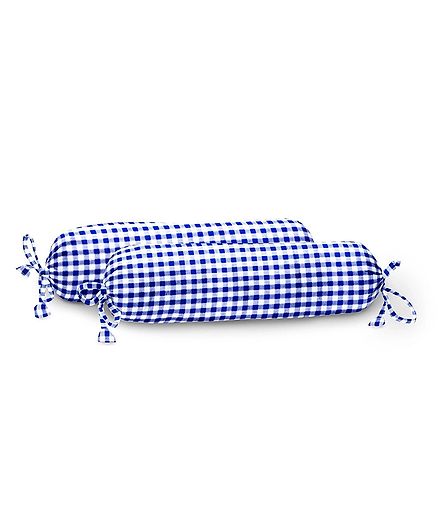 The Baby Atelier 100% Organic Cotton Checked Baby Bolster Cover Set with Filler - Blue White