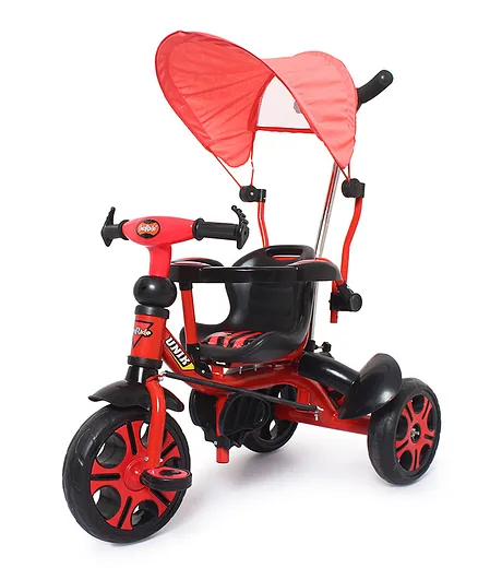 Funride Kids Tricycle Unik Plus 3 in 1 Stroll Trike With Adjustable Push Handle Detachable Guardrail Removable Canopy & Water Bottle -  Red