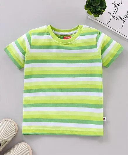Babyhug Cotton Knit Half Sleeves Striped T Shirt - Green