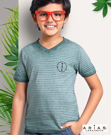 Arias Consciously Sourced 100% Cotton Self Stripe Washed T-Shirt - Green