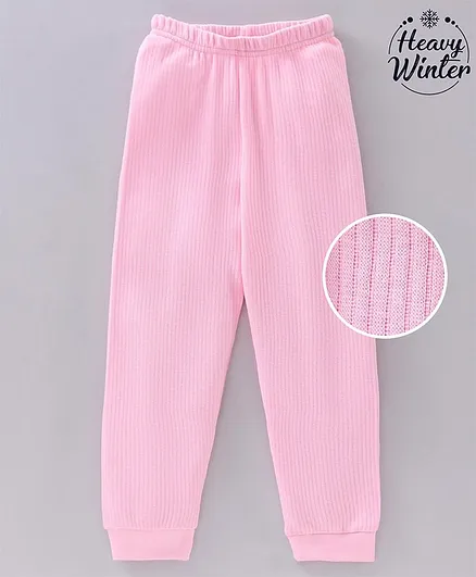 Babyoye Cotton Blend Solid Ribbed Thermal Pants - Pink