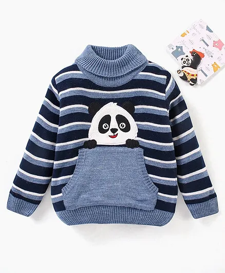 Buy Babyhug Full Sleeves Sweater Stripes Design & Panda Patch- Navy Blue  for Boys (9-12 Months) Online in India, Shop at  - 11349456