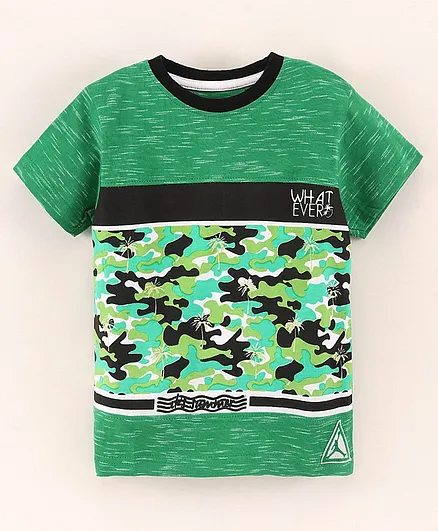 Under Fourteen Only Half Sleeves Camouflage & Palm Trees Printed Tee - Green