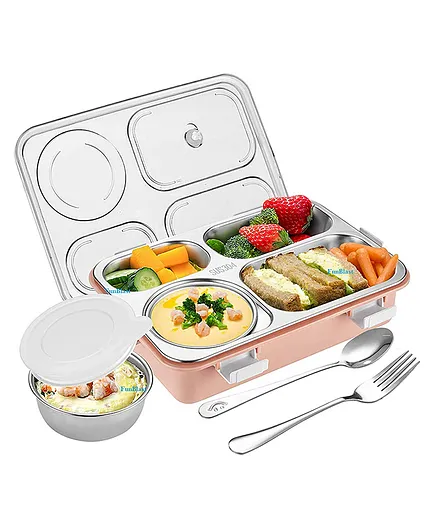 FunBlast Stainless Steel Lunch Box with Spoon and Fork - Pink