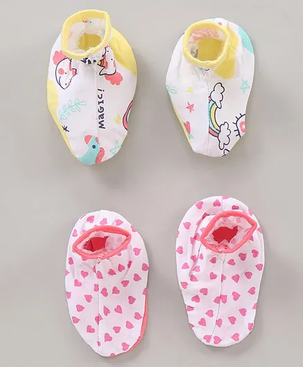Ohms Cotton Booties Printed Pack Of 2 - Yellow & PInk