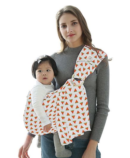 POLKA TOTS Baby Ring Sling Carrier Wrap, Soft Lightweight Cotton Pink (Watermelon Print)
