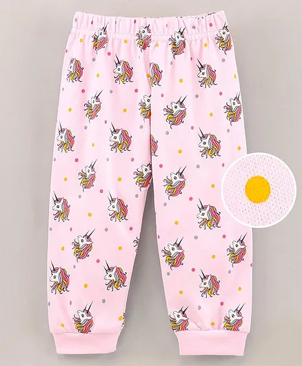 Teddy Full Length Lounge Pants Unicorn Print- Pink
