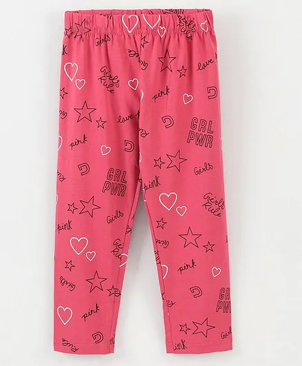 Doreme Full Length Cotton Leggings Printed- Pink