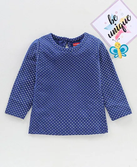 Babyhug Full Sleeves Tee Polka Dot Print - Blue