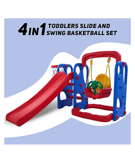 BAYBEE 3 in 1 Garden Slide & Swing Playset With Basketball Hoop - Multicolor
