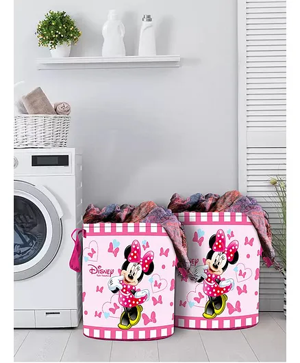 Fun Homes Minnie Mouse Non Woven Foldable Storage Cum Laundry Bags Pack of 2  - Pink