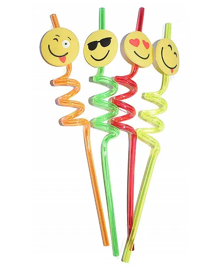 Dhawani Emoji Spiral Drinking Straw - Pack of 4 Multicolour