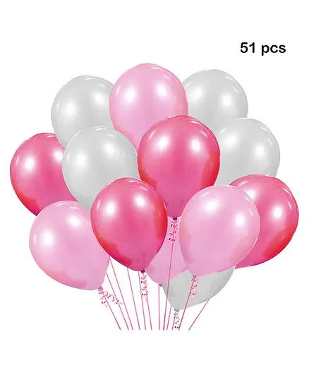 Balloon Junction Metallic Party Decoration Balloons (Pack of 51) - Pink , Hot Pink & White