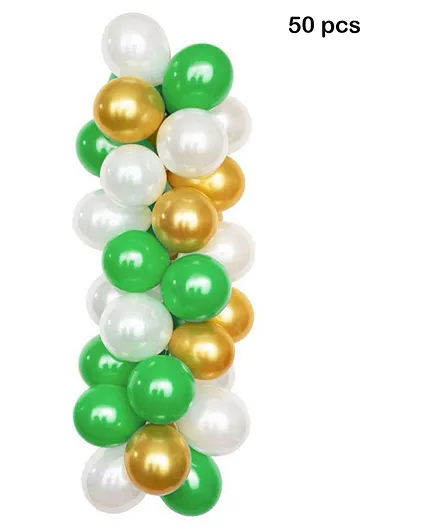 Balloon Junction Metallic Green White & Gold Balloons for Party Decoration -  Pack of 51