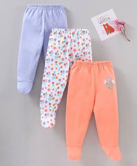 Babyhug Full Length Cotton Bootie Leggings Floral & Dot Print Pack Of 3- Multicolor