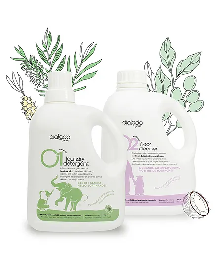 Diatodo Junior Natural Plant Based Baby Safe 100% Natural Disinfectant Floor Cleaner & Laundry Detergent Combo - 950 ml Each