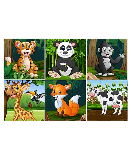 Fiddlys Wood Jigsaw Puzzles For Kids And Children Wild And Pet Animals Pack Of 6 - 54 Pieces