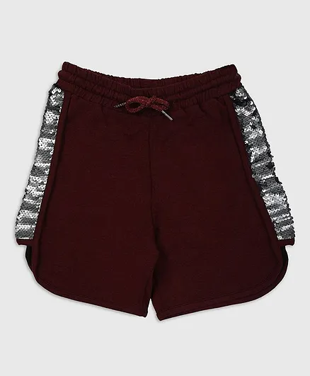 Ziama Side Tape Sequin Detail Embellished Shorts - Maroon