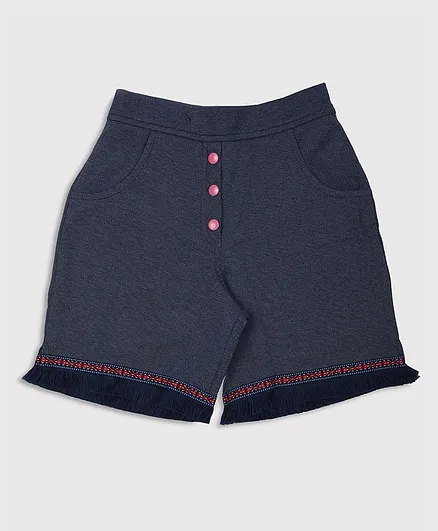 Ziama Solid Self Embroidered Detail Shorts - Blue