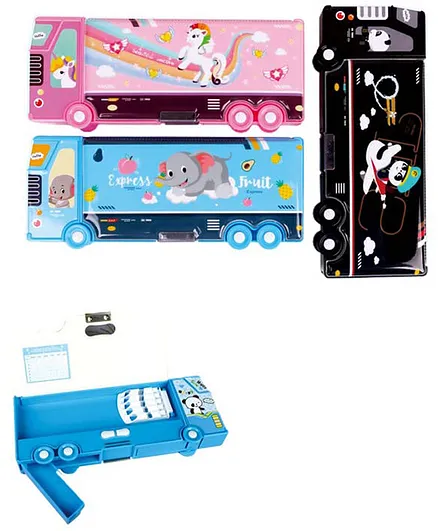 Crackles Bus Style Cartoon Printed School Pencil Box With Sharpener For Boys And Girls Perfect For Childern Gifting (Print and Color May Vary)