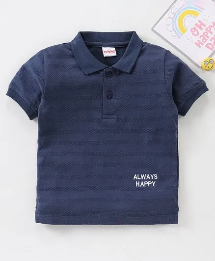 Babyhug Half Sleeves Polo T-Shirt Text Embroidery - Navy Blue