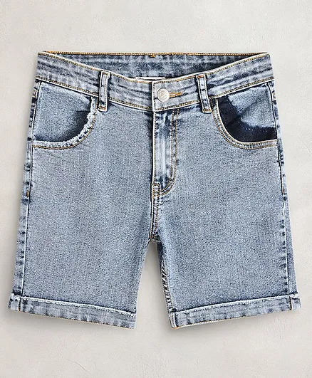 Cherry Crumble By Nitt Hyman Knee Length Washed Detail Shorts - Blue