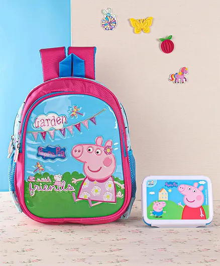 Peppa Pig School Bag With Lunch Box Pink - 12 inches (Lunch Box Colour & Print May Vary)