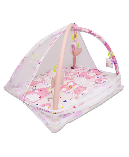 VParents Cloudy Baby Bedding Set / Baby Bedding Mattress Set with Mosquito Net / Baby Bed Set and Baby Play Gym with Mosquito Net - PINK