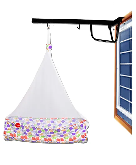 VParents Chunky Baby Cradle with Attached bed and Mosquito net and Window Cradle Metal Hanger - Purple
