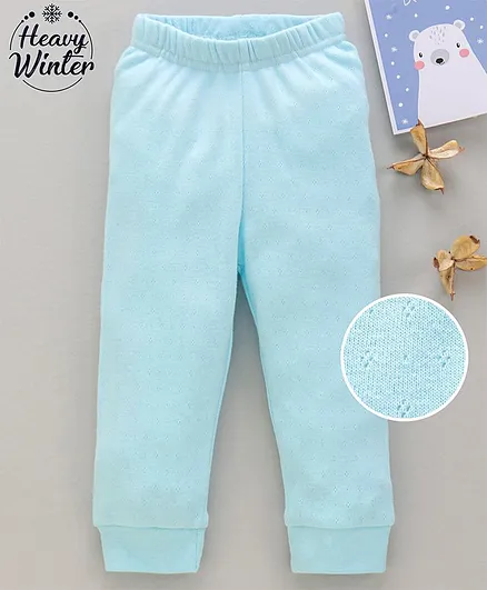 Babyoye Cotton Blend Full Length Solid Thermal Pant - Sky Blue