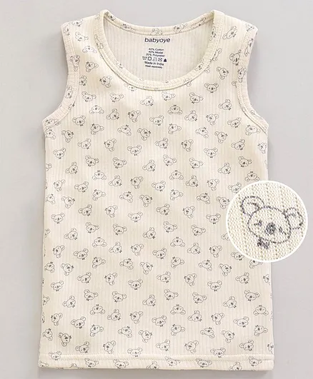 Babyoye Sleeveless Cotton Thermal Vest Panda Print - Beige