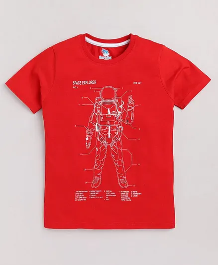 DEAR TO DAD Half Sleeves Space Explorer Printed T Shirt - Red