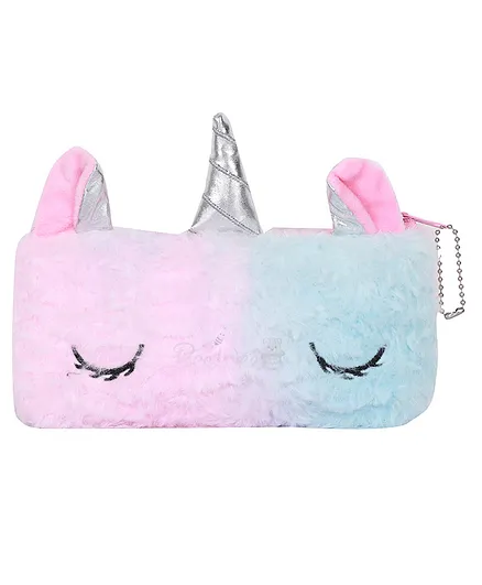 BeeWee Unicorn Fur Faux Pencil Pouch Stationery Organiser - Bluish Pink