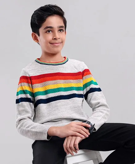 Pine Kids Full Sleeves Medium Winter Striped Pullover Sweater - Multicolor