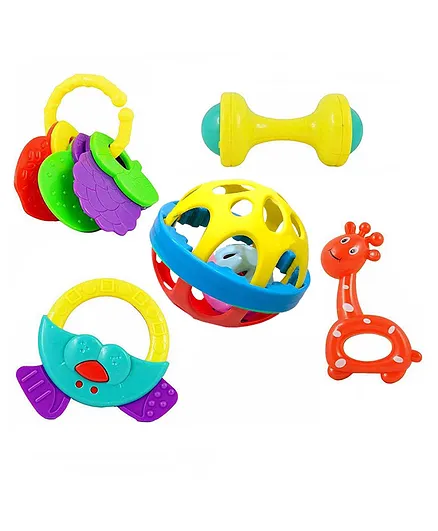 New Pinch Colourful Lovely Attractive Rattles Pack Of 5 - Multicolor