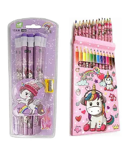 New Pinch Unicorn Colour Pencils & Lead Pencil  Pack of 24 - Multicolour
