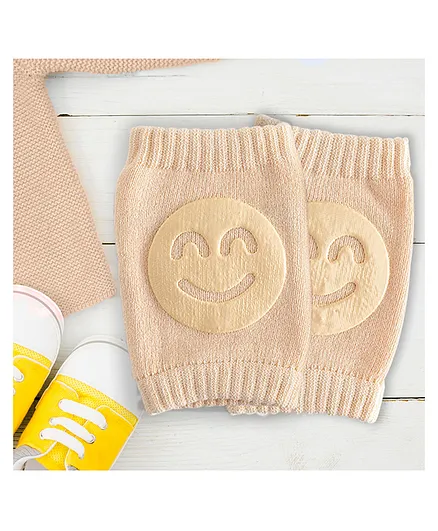 Bembika Baby Kneepad Breathable Smiley Face Baby Knee Pads for Crawling Baby Knee Protector- Khaki