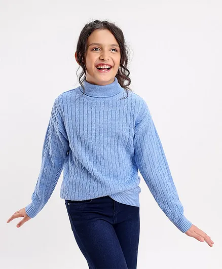 Pine Kids Full Sleeves Cable Knit Pullover Sweater - Blue