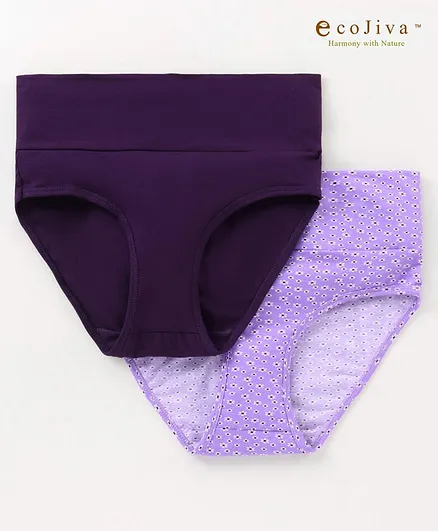 Bella Mama Ecojiva Finish Panties Solid & Floral Print Pack of 2 - Purple Lavender