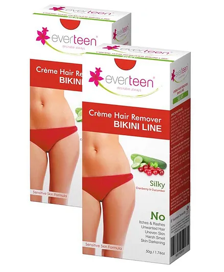 Everteen SILKY Bikini Line Hair Remover Creme with Cranberry and Cucumber Pack Of 2 - 100 gm