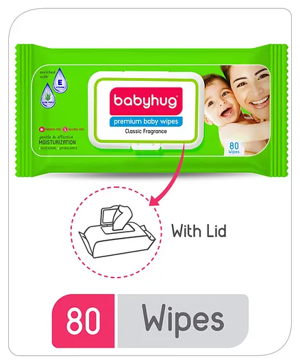 Babyhug Premium 98% Water Baby Wet Wipes With Lid - 80 Pieces