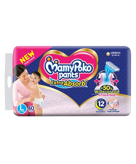 MamyPoko Extra Absorb Pant Style Diapers Large - 40 Pieces