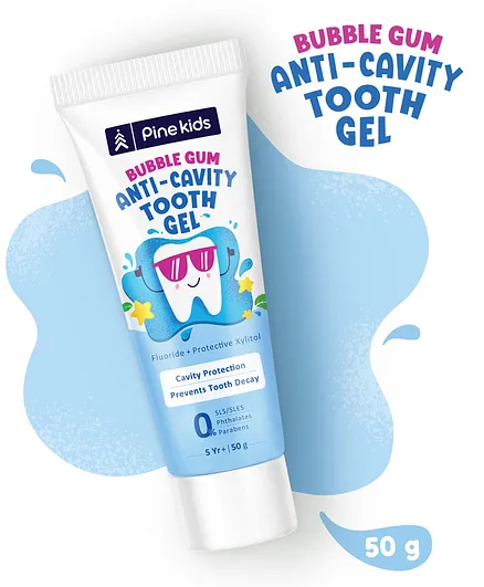 Pine Kids Anti Cavity Bubble Gum Tooth Gel | 100% Vegetarian,No SLS/SLES,Cavity Protection - 50 g