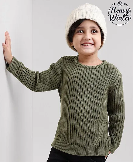 Babyoye Full Sleeves Eco Conscious 100% Cotton Sweater Solid- Olive