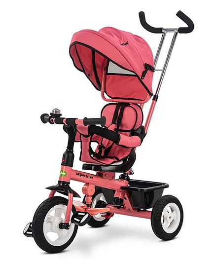 BAYBEE Plug & Play Tricycle With Canopy Rubber Wheels Parental Control & Storage Basket - Dark Pink